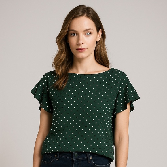 💚 SHEIN Plus Size Polka Dot Ruffled Trim Blouse – Vacation Leisure Style 💚 - Picture 1 of 8